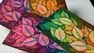 Rainbow leaf imprints painting / Botanical art / Rainbow painting / Leaf painting