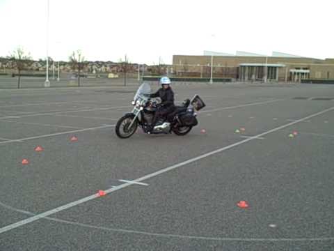 Pam does the 23ft circle on her Harley