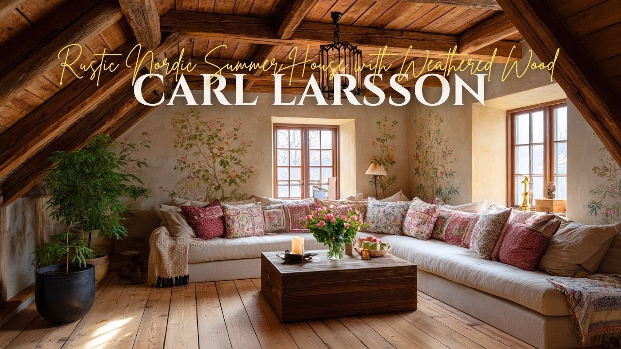 Летний дом в деревенском скандинавском стиле Карла Ларссона с элементами из состаренного дерева и...