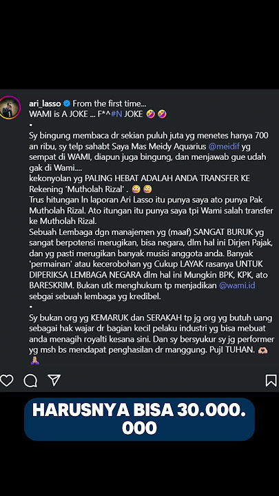 Ari Lasso Tuntut WAMI, Royalti Hanya Rp765 Ribu & Salah Transfer ke Orang Lain