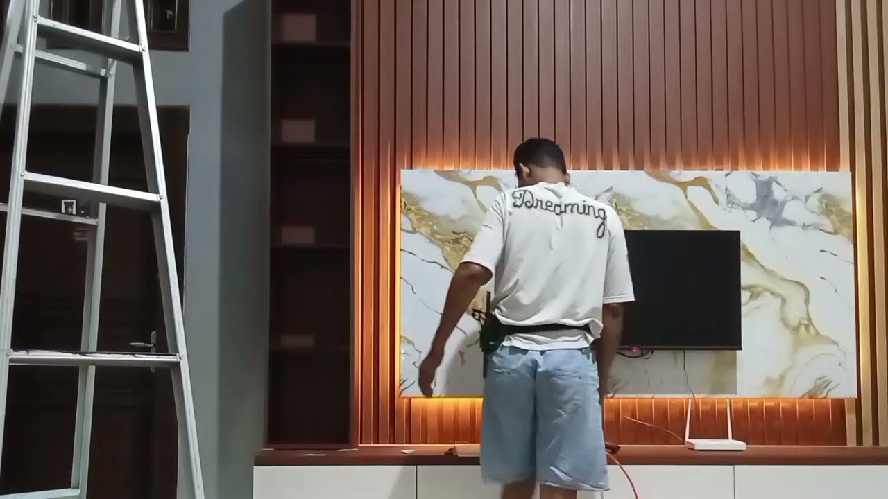 Cara mudah pasang  sendiri backdrop tv  moderen unit  @Suburkulibagunan 