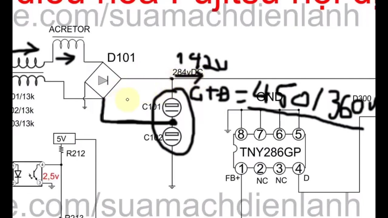 Mạch nhân áp và nguồn xung dàn nóng điều hoà fujitsu... - youtube