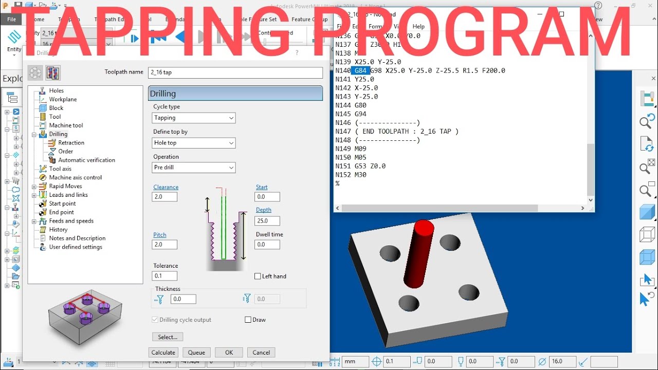 #TAPPING PROGRAM IN DELCAM POWER MILL 3D PROGRAMMING - YouTube