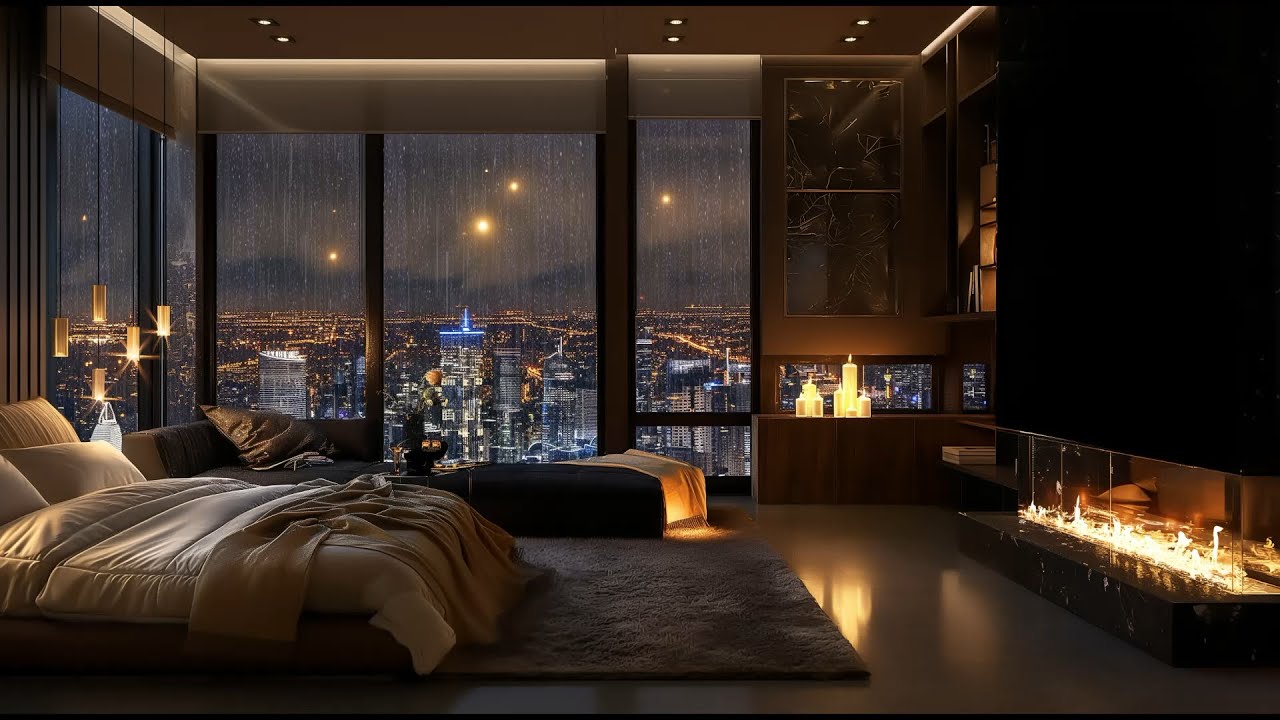 Chill Night in Luxury Penthouse|Relaxation 🎶Heavy Rain Sleep - YouTube