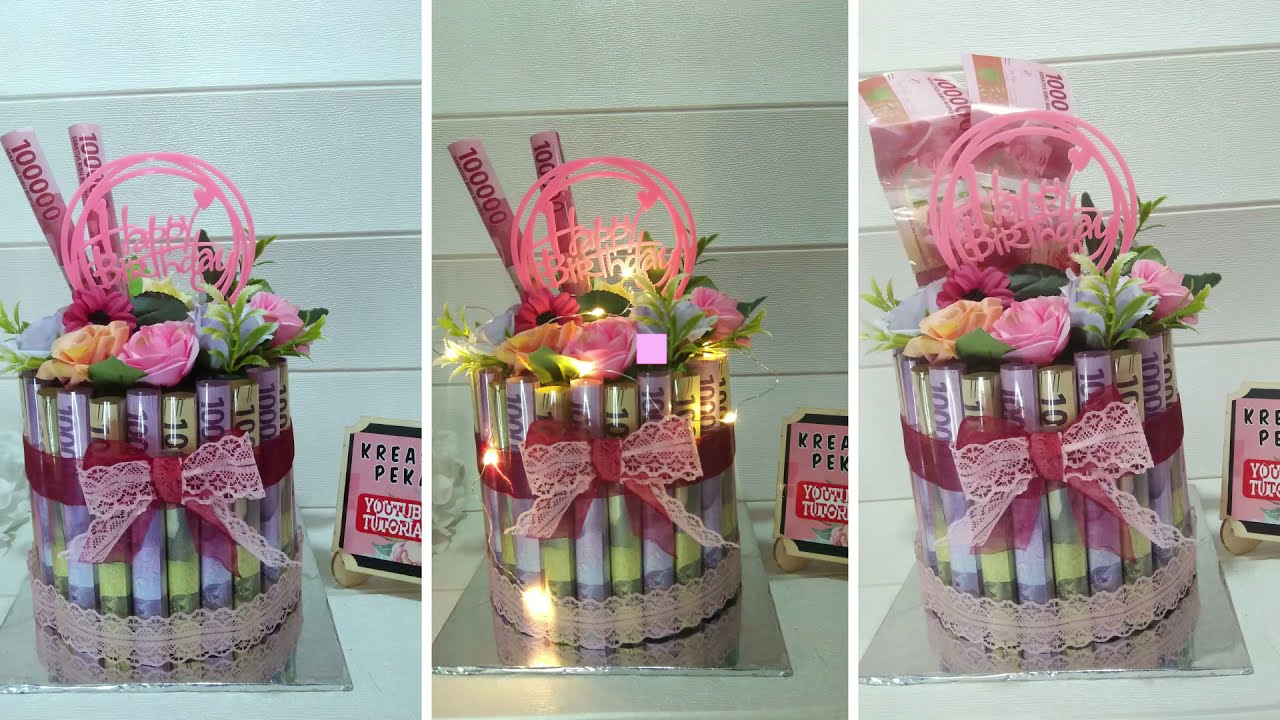DIY money cake || membuat kue dari uang || hadiah ultah kreatif