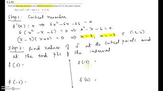 Practice Exam 3 - Calc 1 - 4.1.49 (finding absolute max and absolute minimum values of a function)