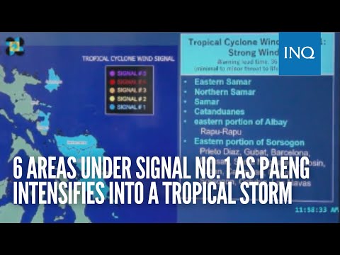 6 areas under Signal No. 1 as Paeng intensifies into a tropical storm