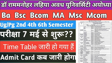 rmlau time table 2025-26 rmlau ba bsc bcom  2nd 4th 6th semester time table 2025