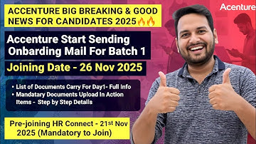 Accenture Onboarding Mail Out 🔥 Batch 1 Joining Date 26 Nov 2025 | Mandatory HR Connect & Documents 