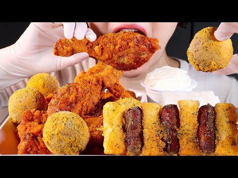 ASMR 핫뿌링클 치킨, 치즈볼, 소떡소떡 먹방 | Hot Bburinkle | Spicy Korean Fried Chicken with Cheese Balls | Mukbang