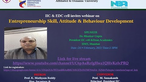 IIC Webinar on "Entrepreneurship skill, Attitude and Behavior development"
