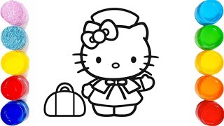 Hello Kitty goes on journey Easy and Simple Drawing painting and coloring for kids and toddlers