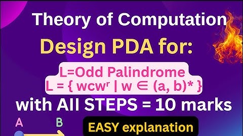 Pushdown Automata Engineering sem 4 Theory of Computation Odd Palindrome L = {wcwʳ | w ∈ (a, b)* }