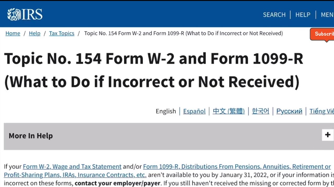 2022 IRS TAX REFUND Topic 154, missing W2, amended tax return