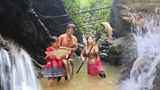 After a big flood, three sisters went into the forest to find a small stream to catch fish.