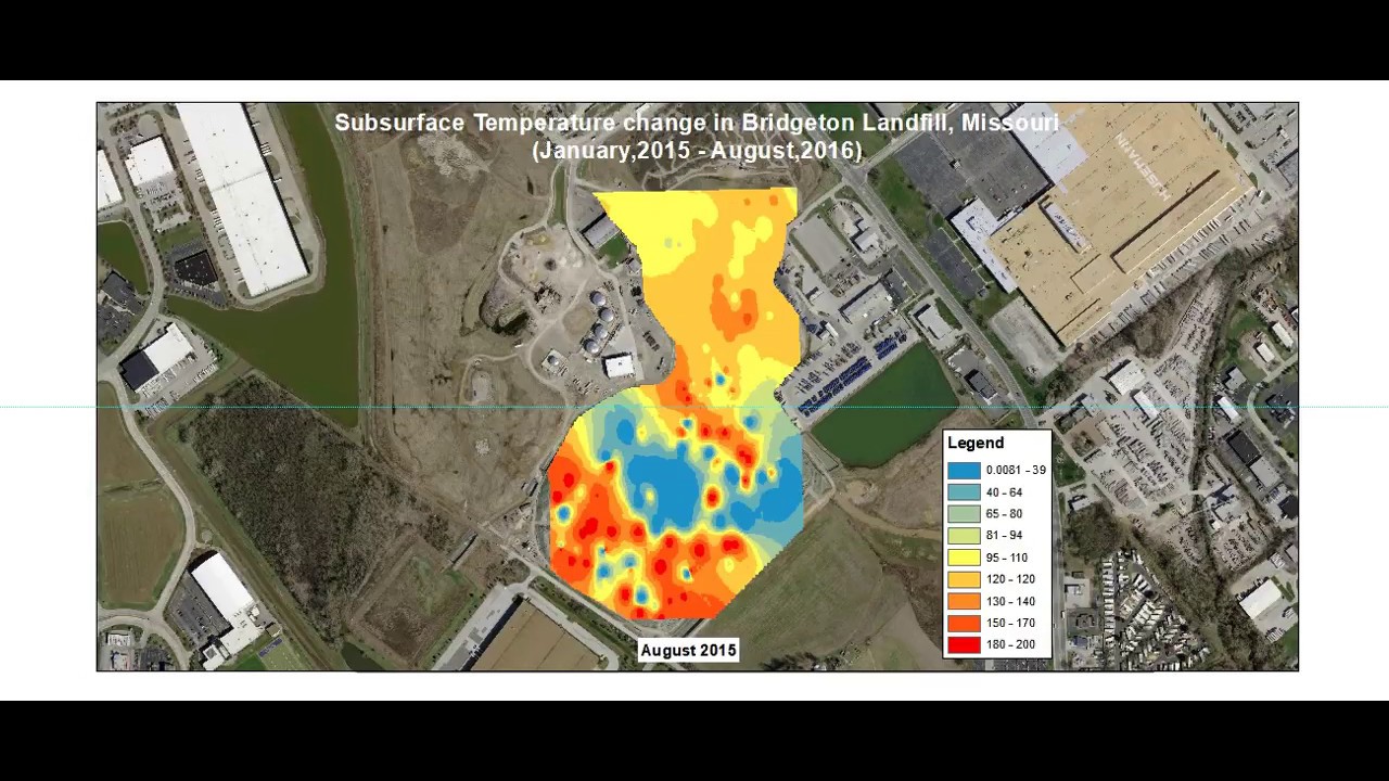 Time series of temperature change in Bridgeton landfill (2015-2016)