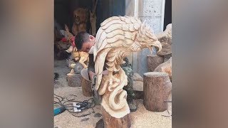 Amazing Skill Wood Carving With Chainsaw, Pinnacle of wood sculpture art - Woodworking