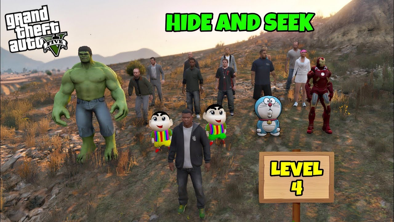 GTA 5 : FRANKLIN, SHINCHAN AND PINCHAN PLAYING HIDE AND SEEK 😯 LEVEL 4 EXTREME MODE