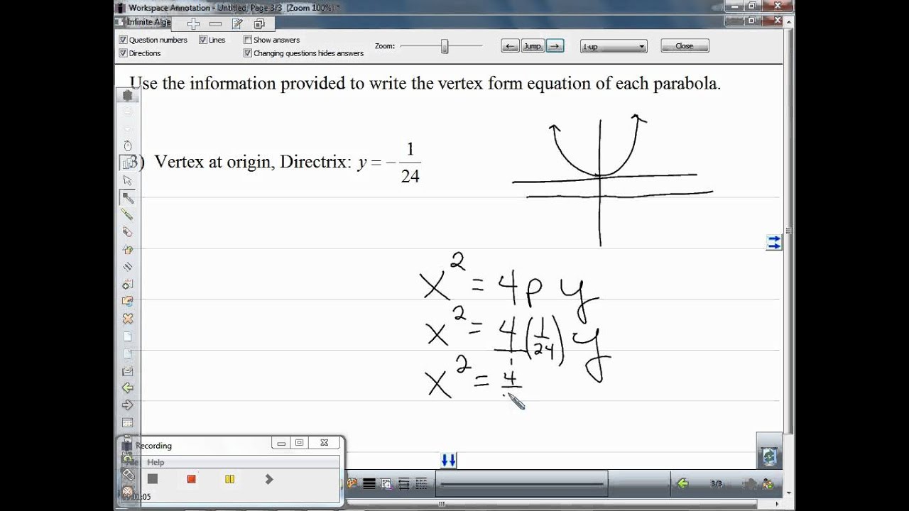 How to write parabola equation