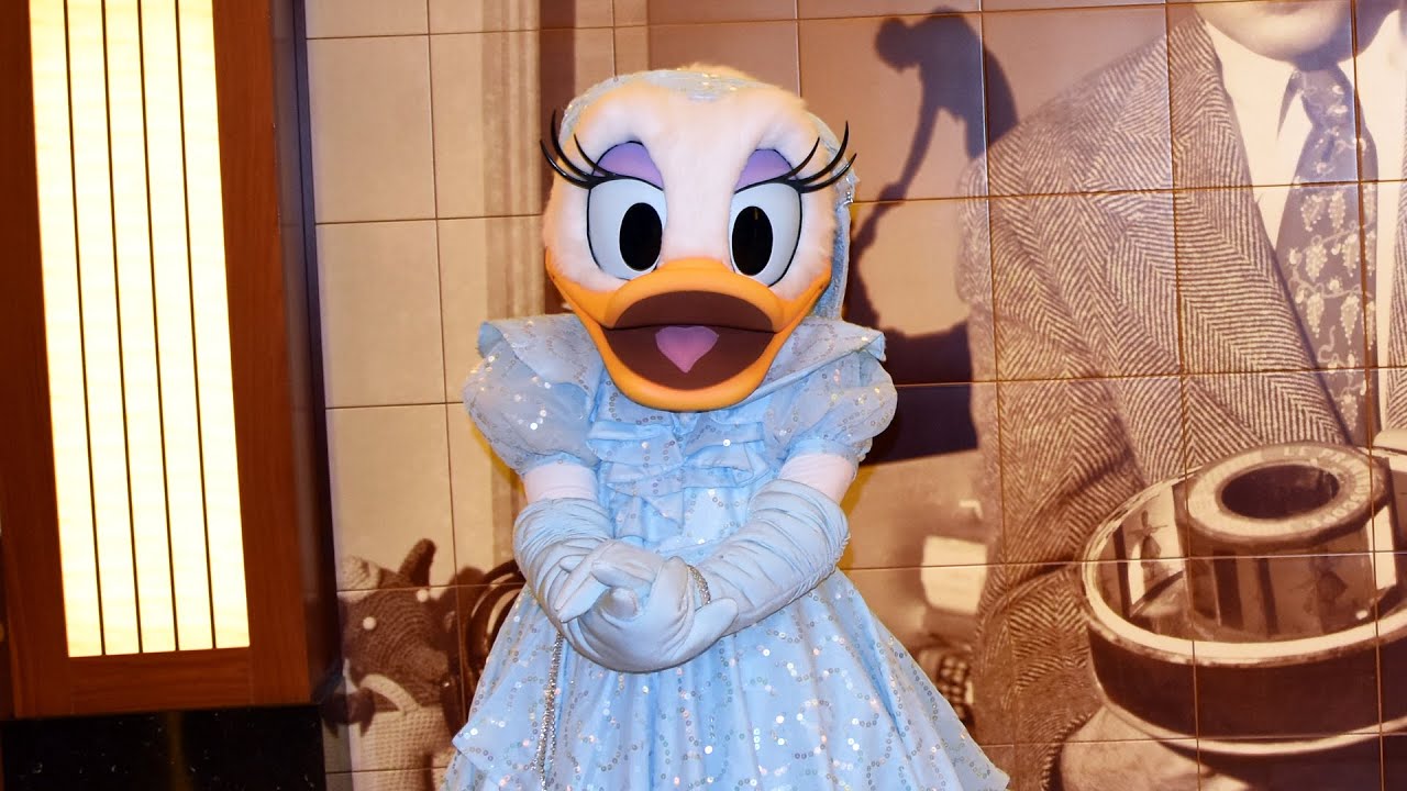 Formal Dressed Daisy Duck Meets Us on Disney Cruise Line Fantasy Ship - YouTube