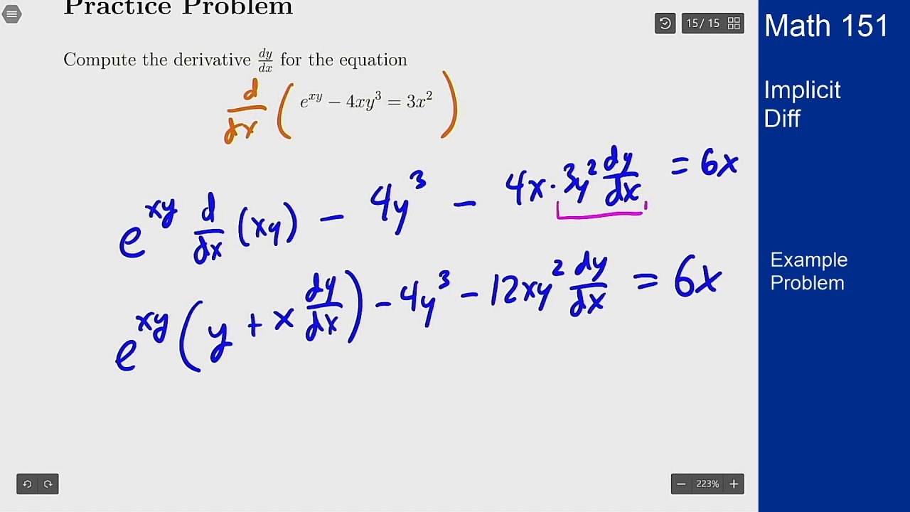 Calculus 1 - Example Problem - Implicit Differentiation - YouTube