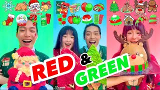 ASMR MUKBANG RED GREEN COLOR FOOD (Merry Christmas🎄🍎🥦)