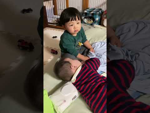 寝起きのお兄ちゃんと、ずっと元気だった弟【生後6ヶ月と1歳10ヶ月兄弟】/Haruma Loves His Big Brother