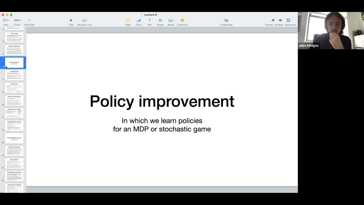 CS825 lecture 8.2 - Policy improvement