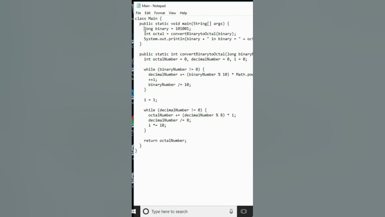write a java program for convert binary to octal - YouTube
