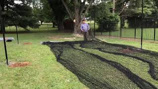 Professional batting cage frame and netting installation. Nylon net, pitchers screen, hitting mat