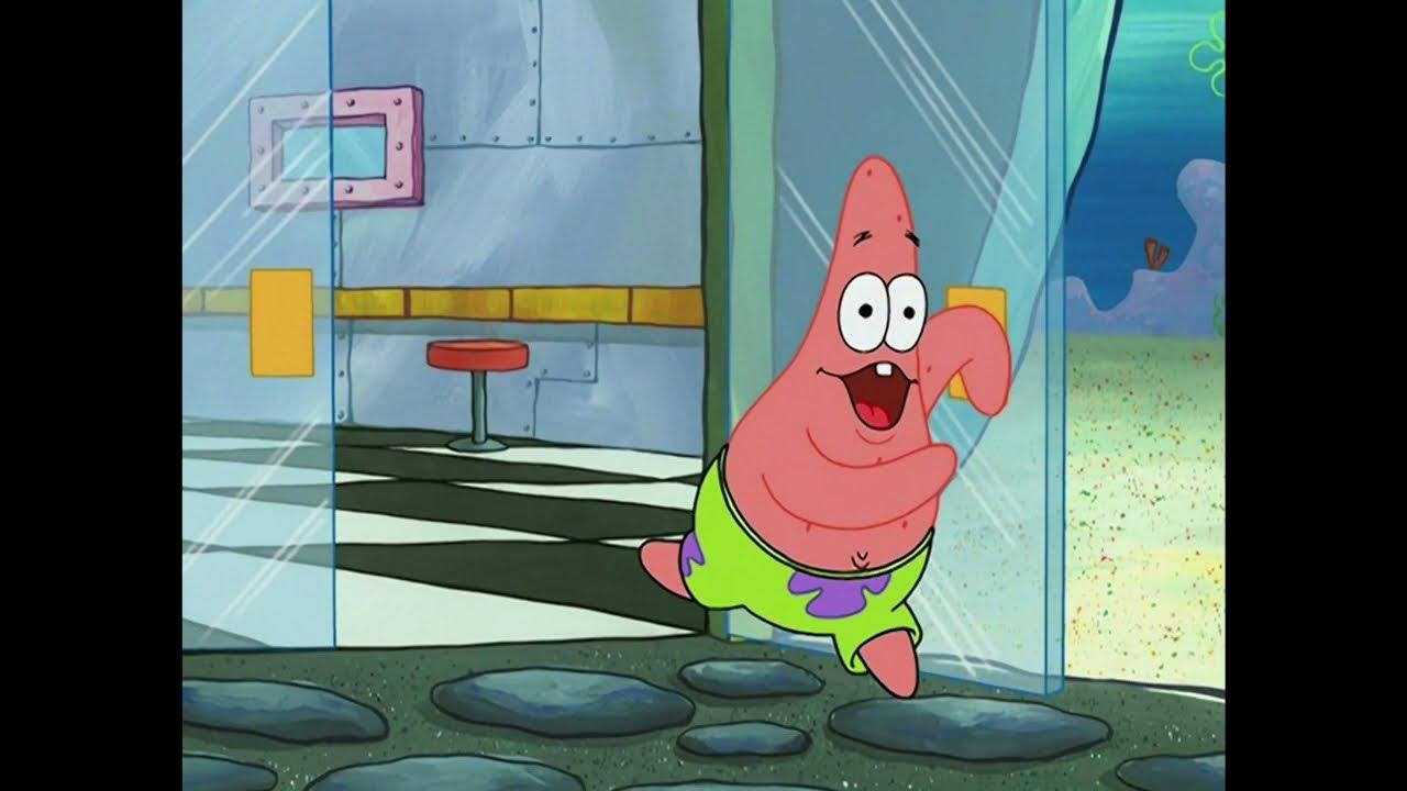 Patrick star freezing in front of door from day to night for 10 hours