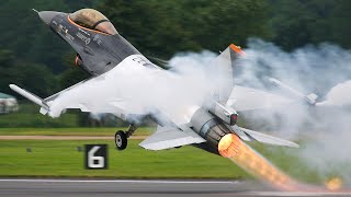 Adrenaline Rush: Skilled US F 16 Pilot Takes Off at Full Afterburner