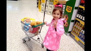 Doing Grocery Shopping with Baby Dolls / Kids Size Shopping Cart