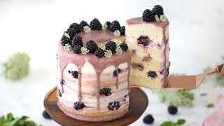 Blackberry Cake with Cream Cheese Frosting and Caramel Drip