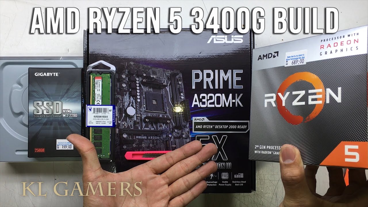 AMD Ryzen 5 3400G ASUS PRIME A320M-K Kingston DDR4 GIGABYTE NVMe SSD Custom  Desktop Build