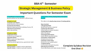 Important Questions of Strategic Management and Business policy | BBA Sem 6th One Shot #bba #ccsu 