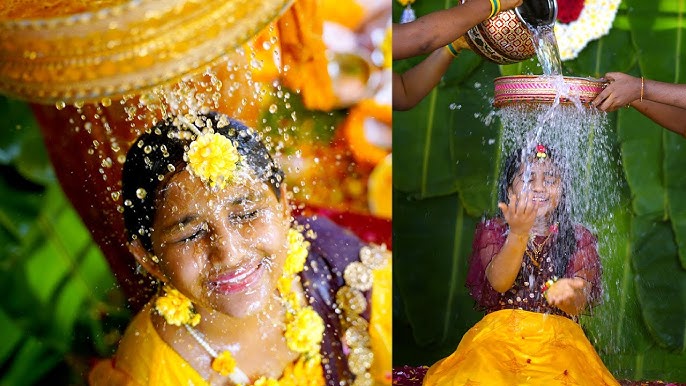 Haldi Ceremony & Mangala Snanam . . . Georgette bandhini saree