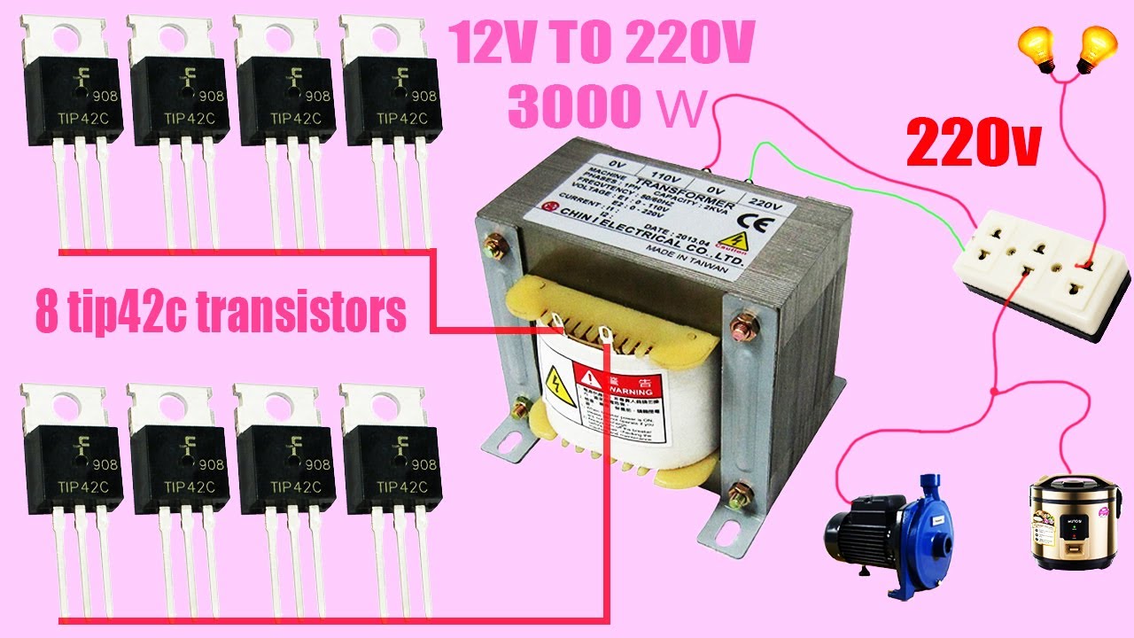 How to make a simple inverter 3000W, 8 transistor TIP41C, creative