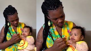 Baby JJ trying oranges for the first time while majesty is having his breakfast 🥰