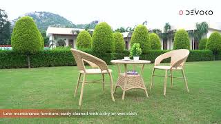 Devoko 3-Piece Outdoor Rattan Wicker Patio Bistro Set | Stylish Garden Furniture (Beige)