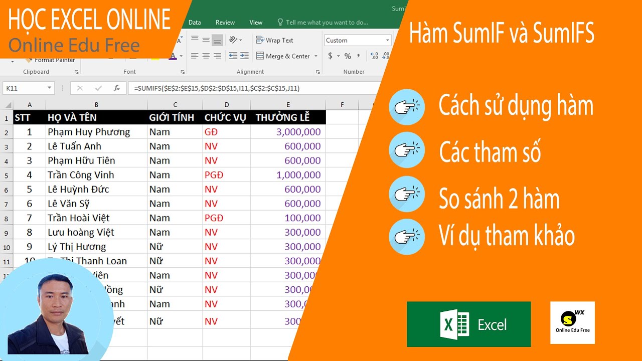 Hàm sumIF và sumIFS hướng dẫn chi tiết và bài tập thực hành dễ hiểu