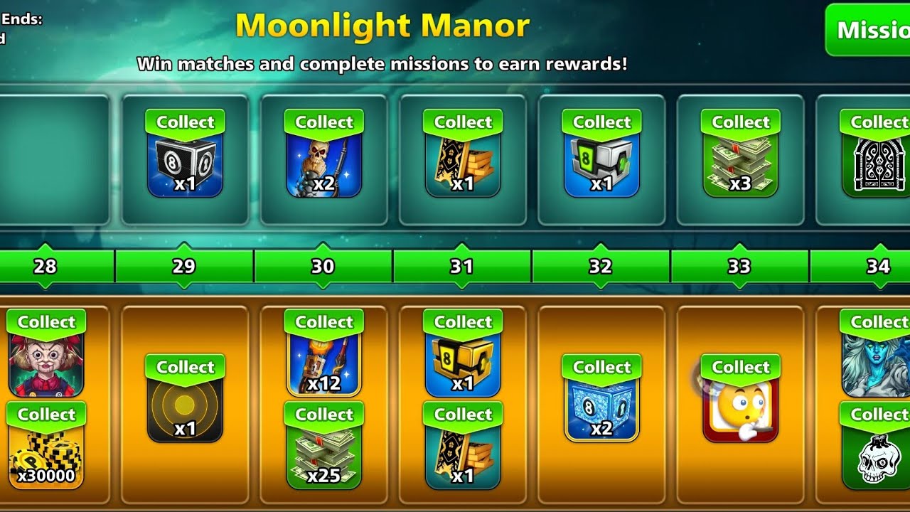 Moonlight Manor Pool Pass Collecting All the Good Rewards in 8 Ball Pool