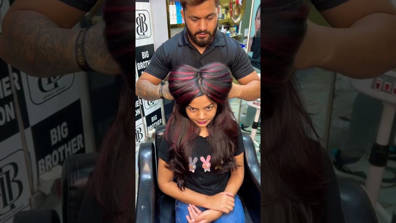 🌈Red wine 🍷 highlights Haircolour&cut 