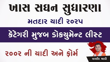 SIR | મતદાર યાદી નું ખાસ સઘન સુધારણા | A - F કેટેગરી | 2002 યાદી | ડોક્યુમેન્ટ | ફોર્મ