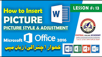 | Lesson #  13 |How to Insert Picture| Microsoft Word 2016 in Chitrali/Khowar (کھوار/چترالی)Language