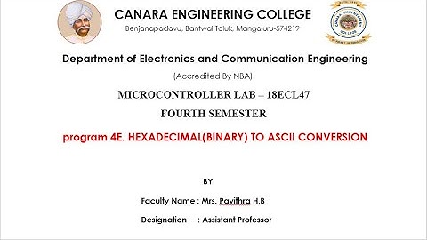 VTU|MICROCONTROLLER LAB|18ECL47|program4e|Hexadecimal(Binary) no. to ASCII no. conversion using 8051