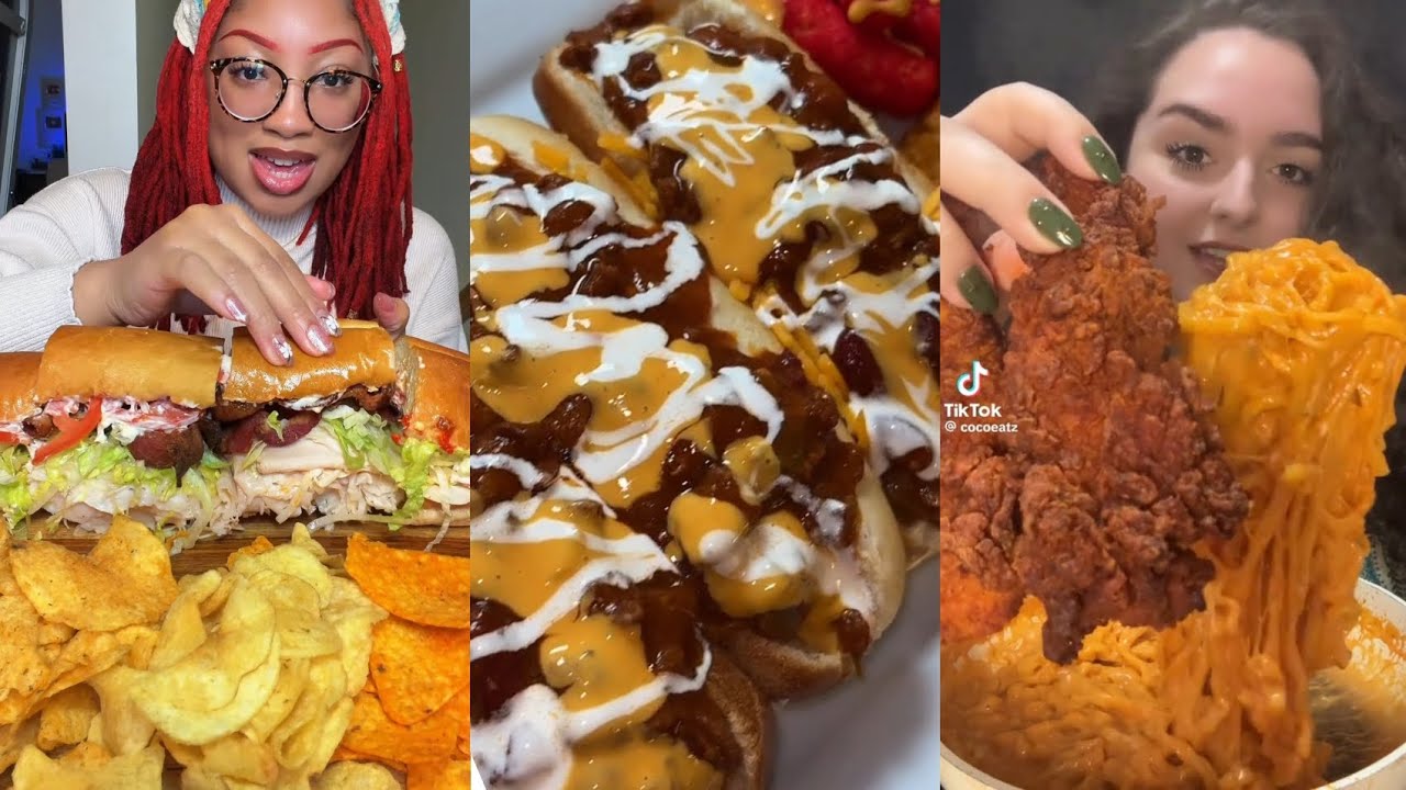 TIKTOK MUKBANG COMPILATION JERSEY MIKE'S WINGSTOP AND RAMEN DOMINOS PIZZA CHILI CHEESE DOGS 
