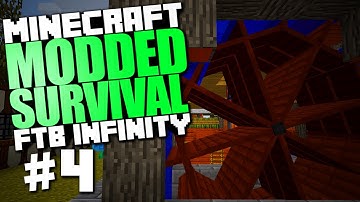 Minecraft Modded Survival #4 "Immersive Engineering Water Wheels, Basic Machines" FTB Infinity