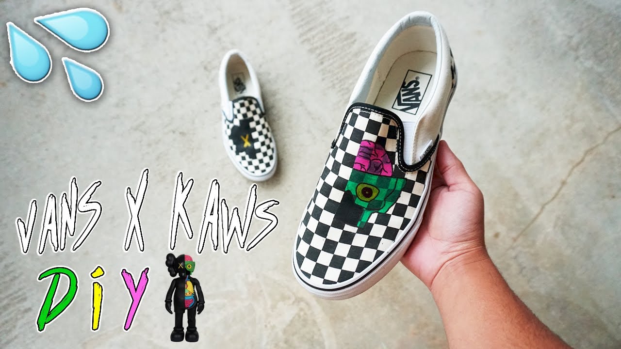 CUSTOM KAWS X VANS SLIP ON  Custom Checkered Slip-on Kaws x Vans