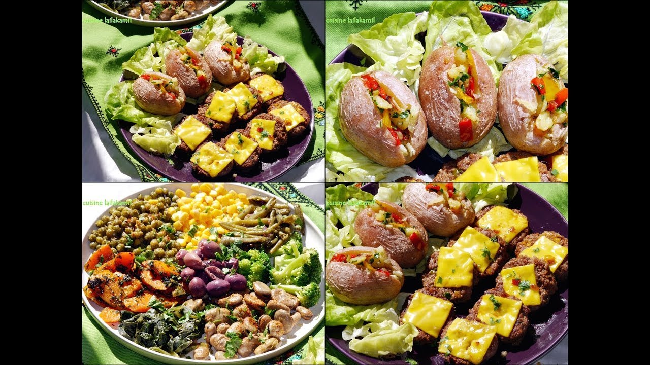 غداء مناسب للجو البارد خفيف ودافي وسريع كفتة بالفلفل سلطة ساخنة بالخضر وبطاطس محمرة ومعمرة